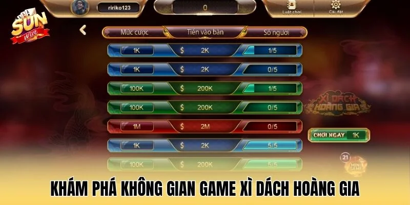 Khám phá không gian game Xì Dách Hoàng Gia